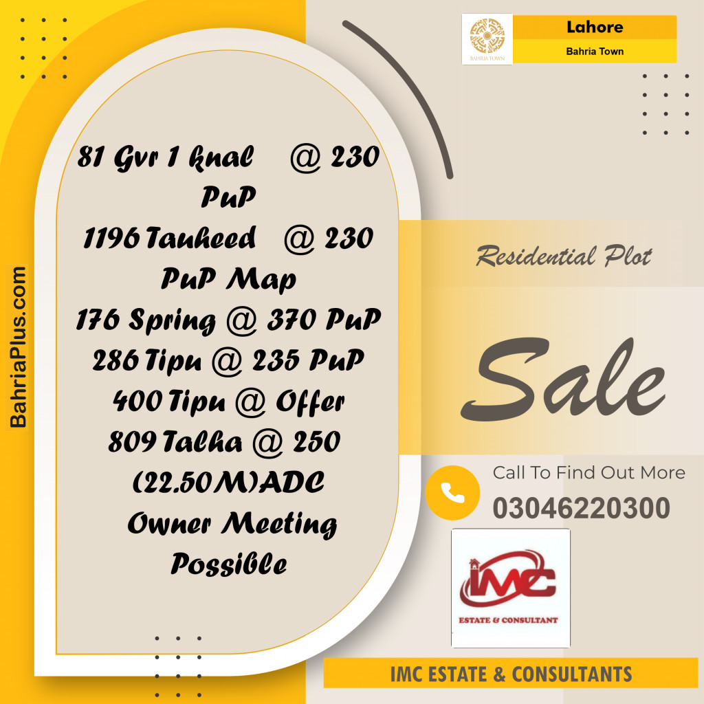 Residential Plot for Sale in Bahria Town, Lahore - (BP-347561)