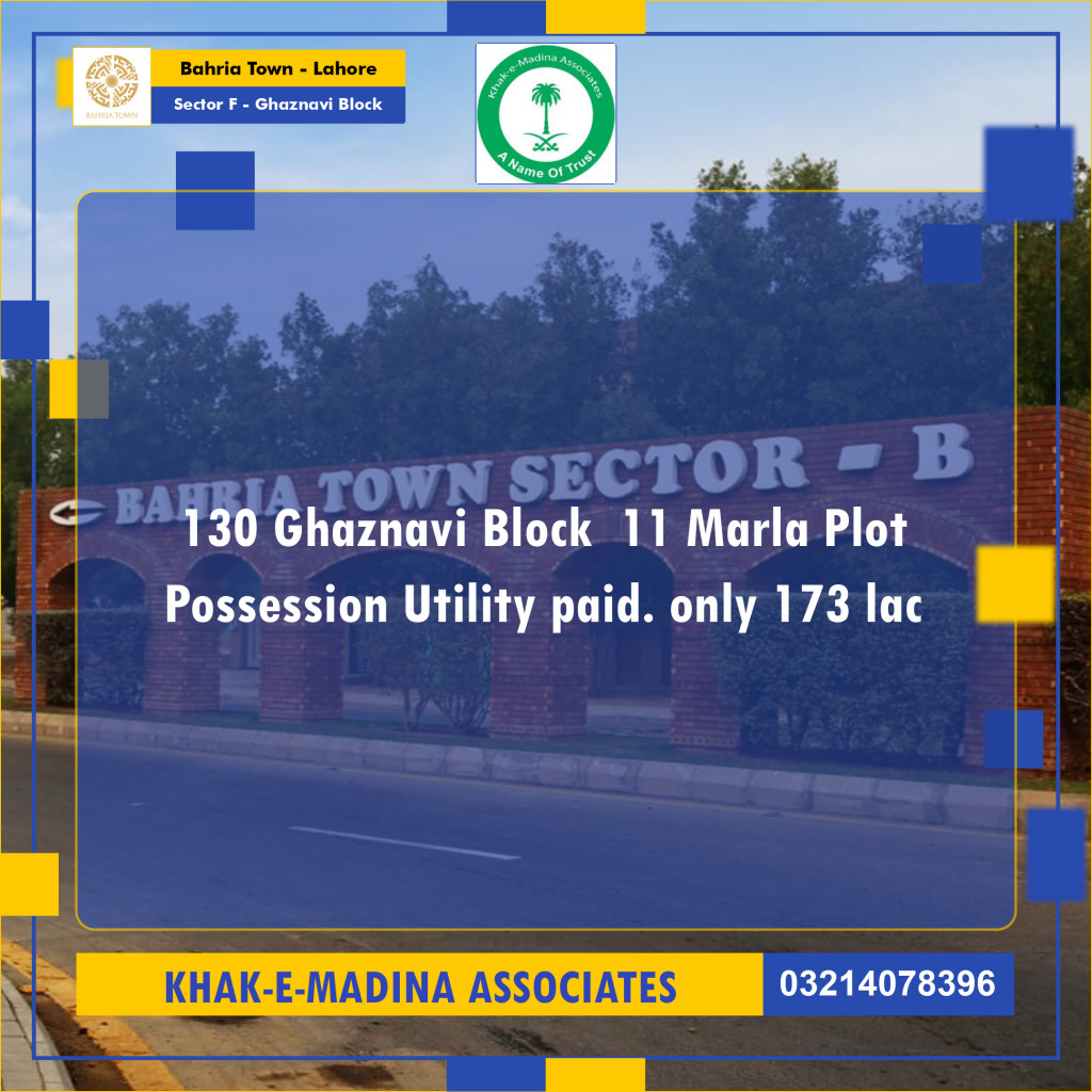 11 Marla Residential Plot for Sale in Sector F - Ghaznavi Block -  Bahria Town, Lahore - (BP-347571)