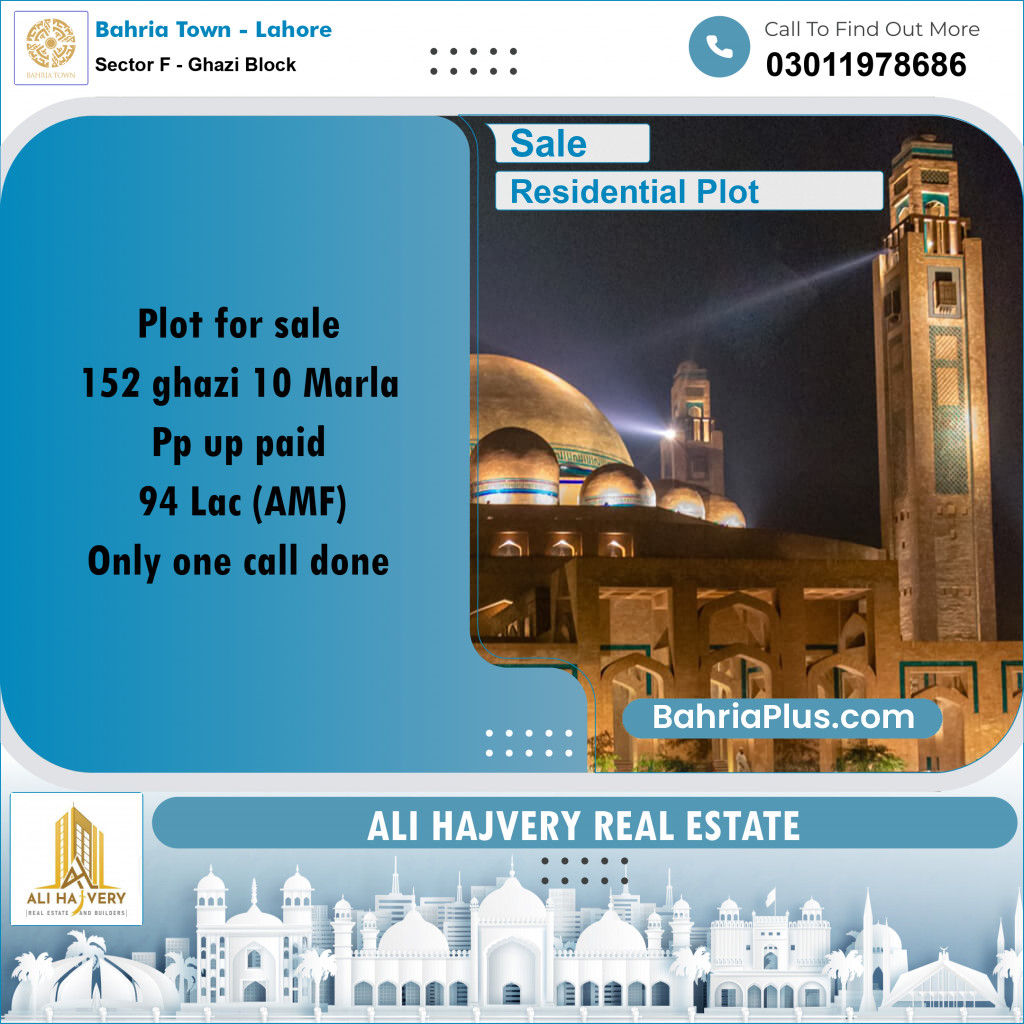 10 Marla Residential Plot for Sale in Sector F - Ghazi Block -  Bahria Town, Lahore - (BP-347595)