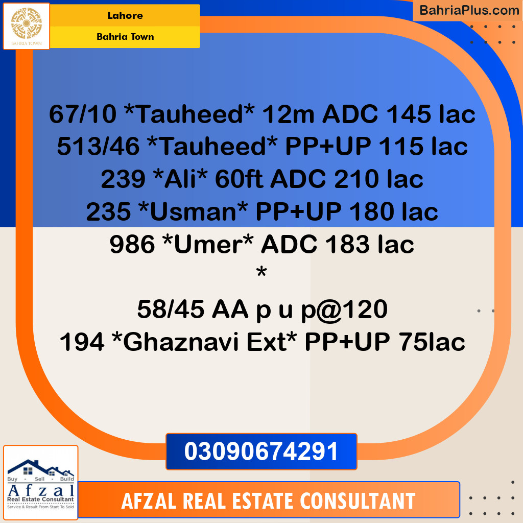 Residential Plot for Sale in Bahria Town, Lahore - (BP-347618)
