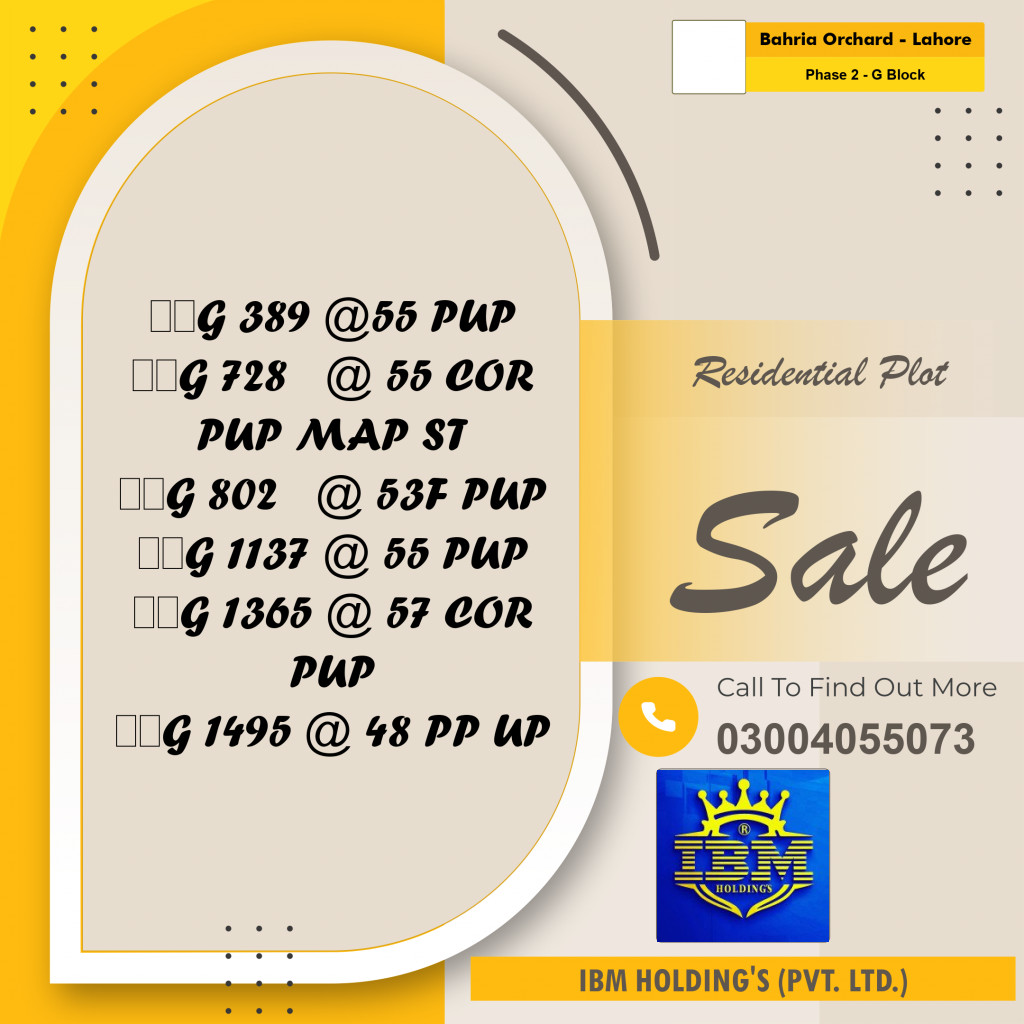 5 Marla Residential Plot for Sale in Phase 2 - G Block -  Bahria Orchard, Lahore - (BP-347678)