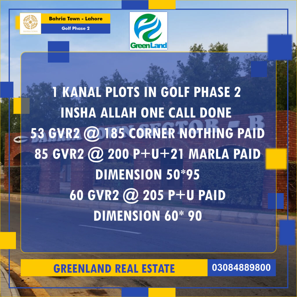 1 Kanal Residential Plot for Sale in Golf Phase 2 -  Bahria Town, Lahore - (BP-347696)