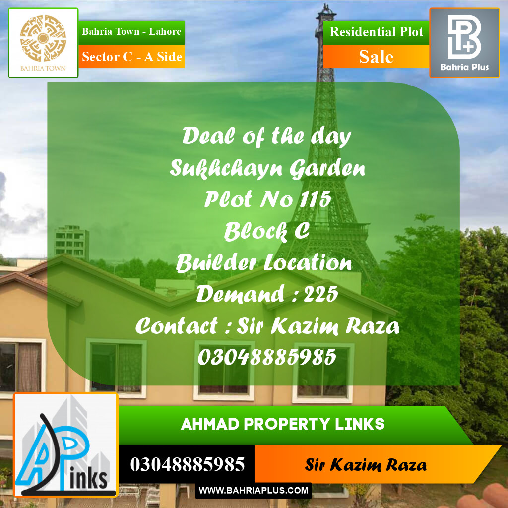 10 Marla Residential Plot for Sale in Sector C - A Side -  Bahria Town, Lahore - (BP-347709)