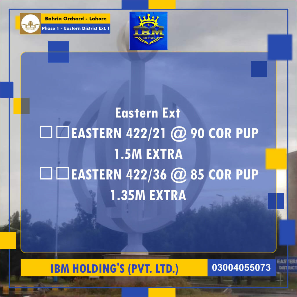 8 Marla Residential Plot for Sale in Phase 1 - Eastern District Ext. I -  Bahria Orchard, Lahore - (BP-347722)