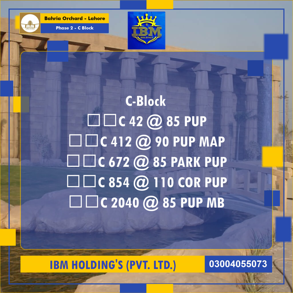 8 Marla Residential Plot for Sale in Phase 2 - C Block -  Bahria Orchard, Lahore - (BP-347730)