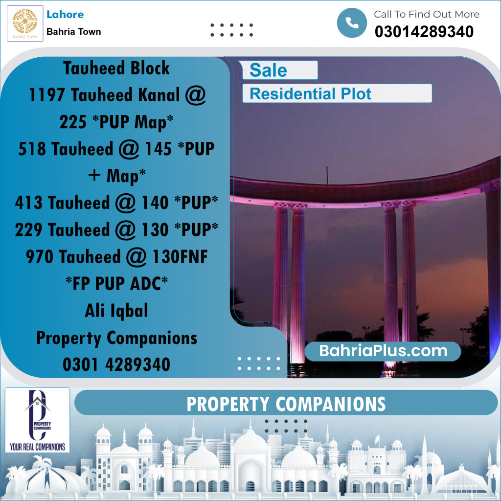 Residential Plot for Sale in Bahria Town, Lahore - (BP-347746)