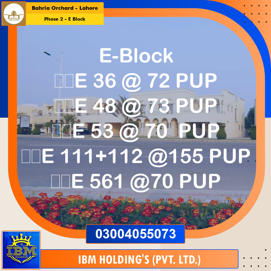 8 Marla Residential Plot for Sale in Phase 2 - E Block -  Bahria Orchard, Lahore - (BP-347781)