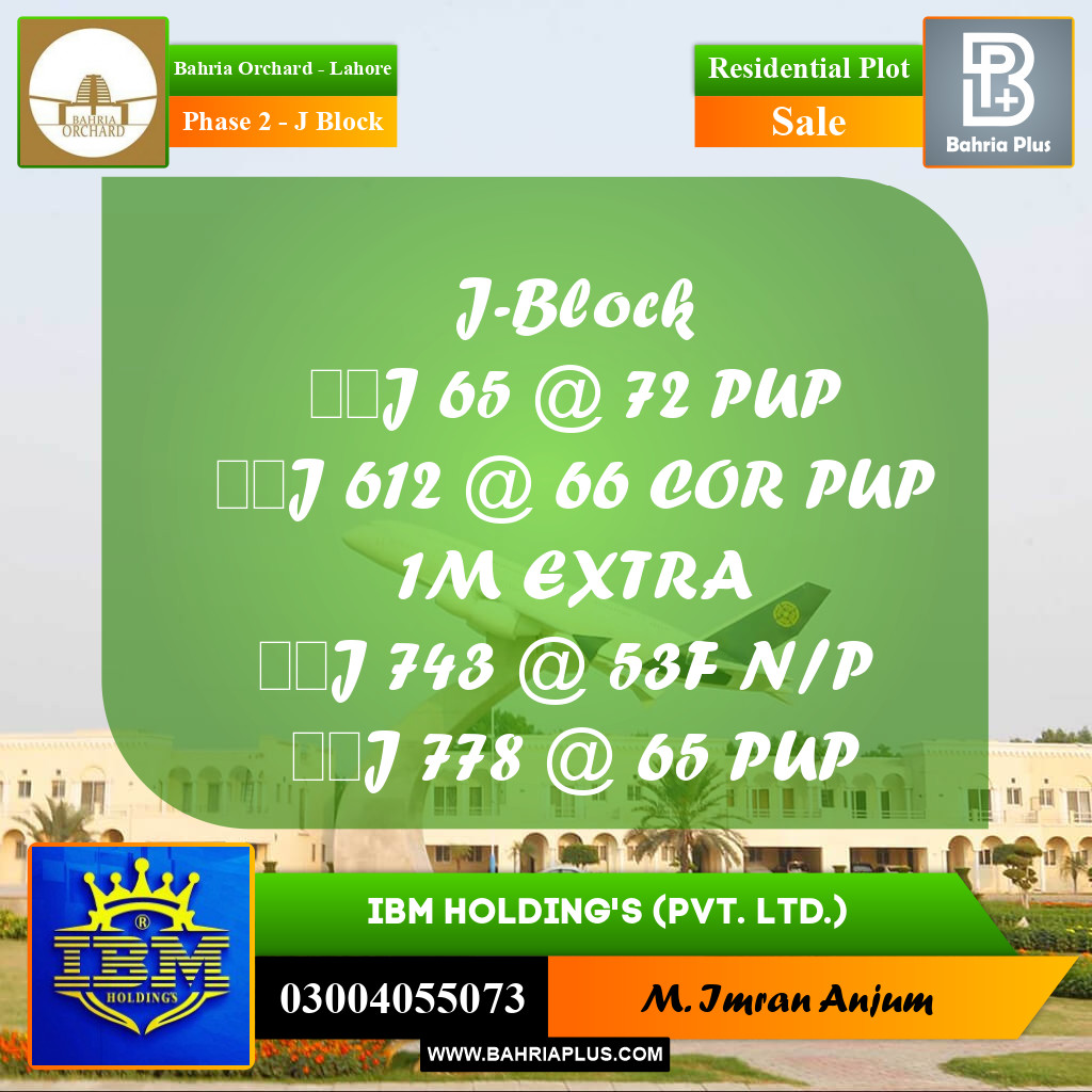 8 Marla Residential Plot for Sale in Phase 2 - J Block -  Bahria Orchard, Lahore - (BP-347782)