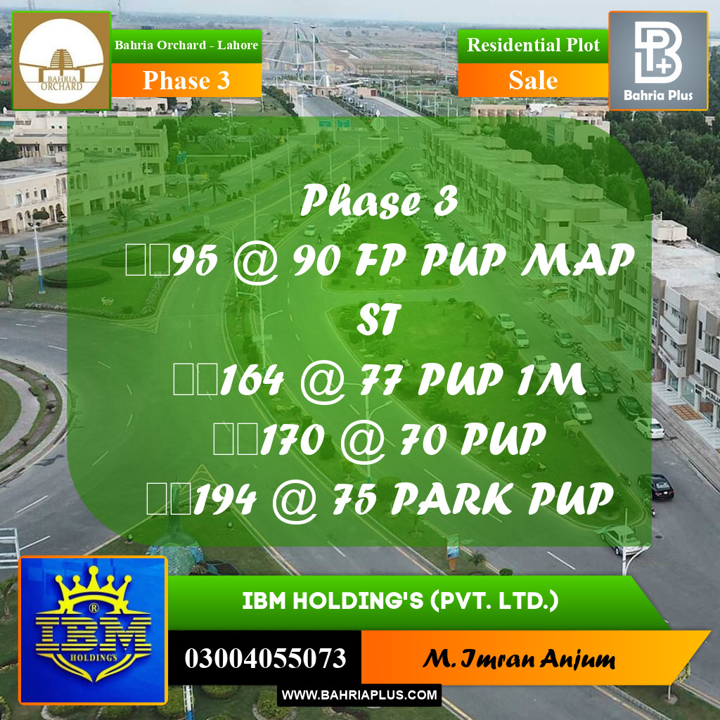 8 Marla Residential Plot for Sale in Phase 3 -  Bahria Orchard, Lahore - (BP-347784)