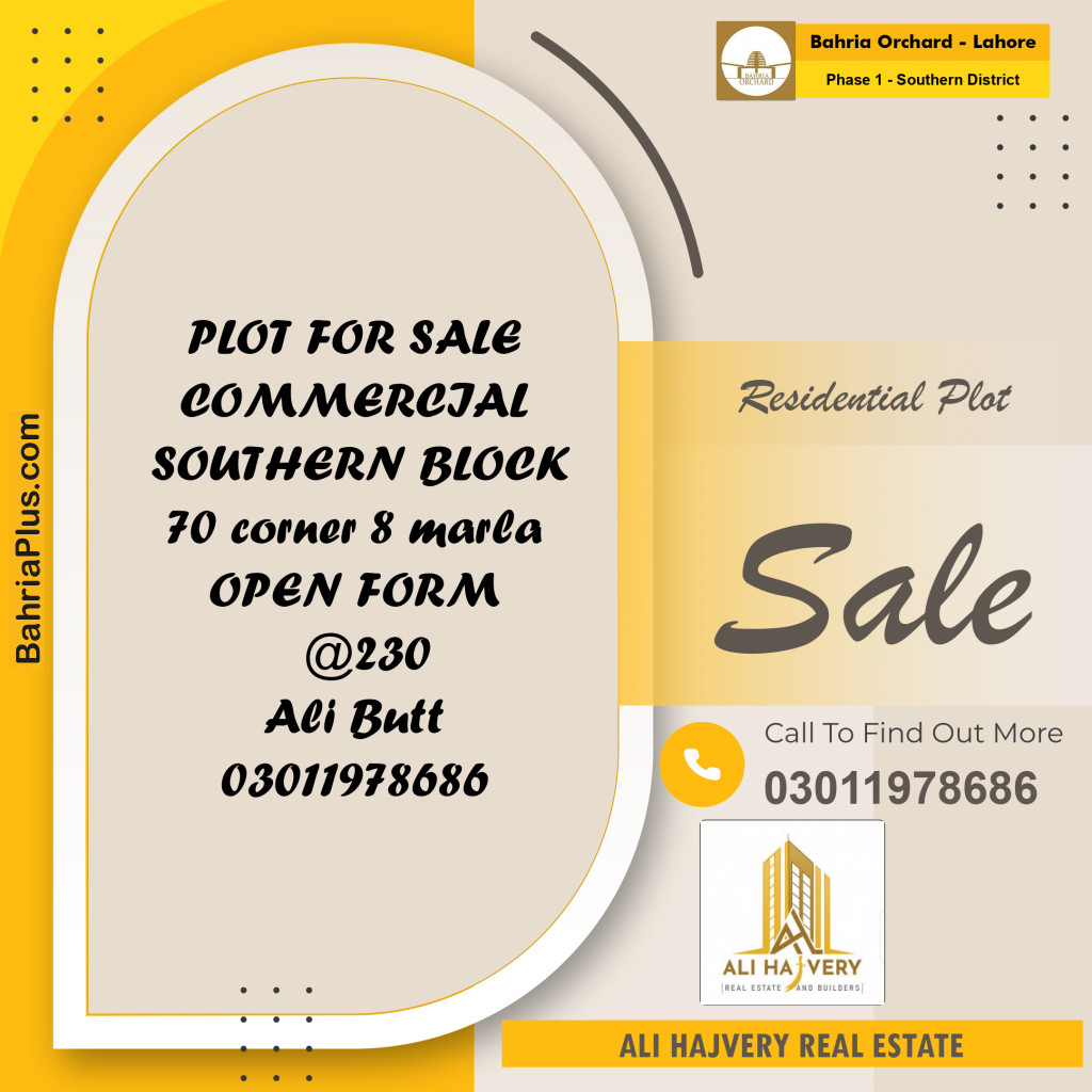 8 Marla Residential Plot for Sale in Phase 1 - Southern District -  Bahria Orchard, Lahore - (BP-347813)