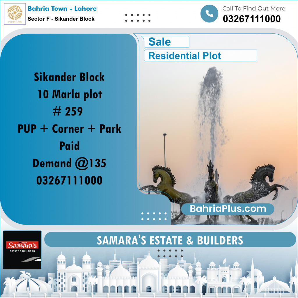 10 Marla Residential Plot for Sale in Sector F - Sikander Block -  Bahria Town, Lahore - (BP-347934)