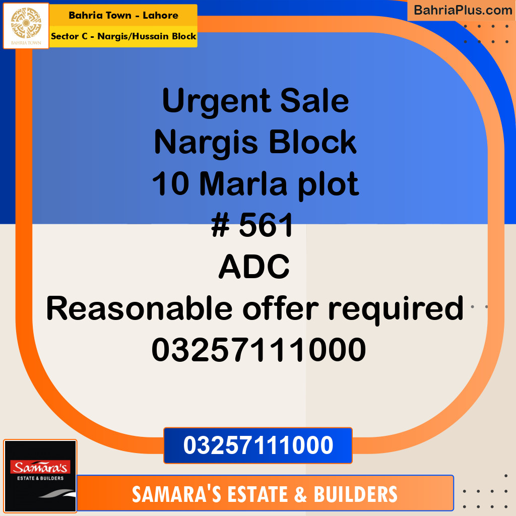 10 Marla Residential Plot for Sale in Sector C - Nargis/Hussain Block -  Bahria Town, Lahore - (BP-347937)