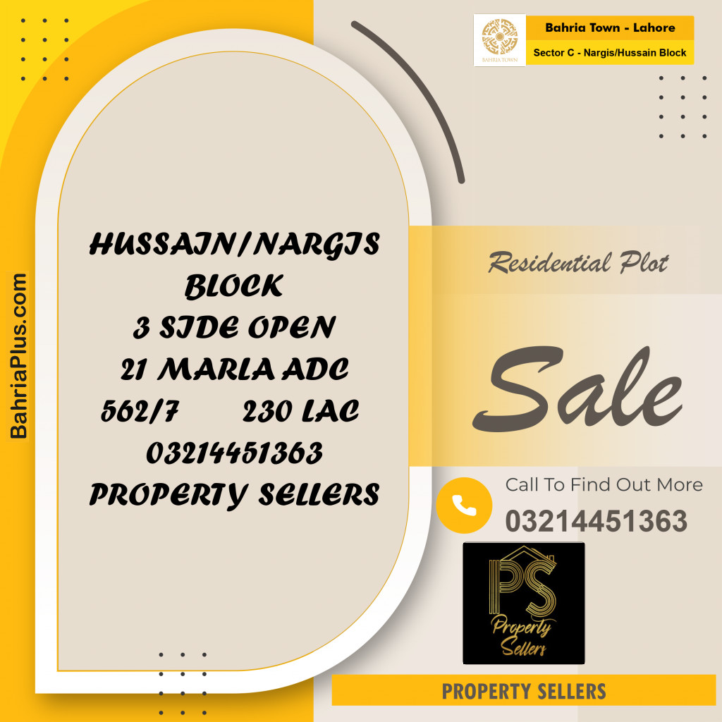 21 Marla Residential Plot for Sale in Sector C - Nargis/Hussain Block -  Bahria Town, Lahore - (BP-347940)