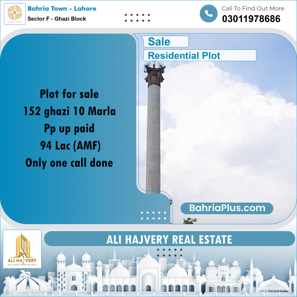 10 Marla Residential Plot for Sale in Sector F - Ghazi Block -  Bahria Town, Lahore - (BP-347941)