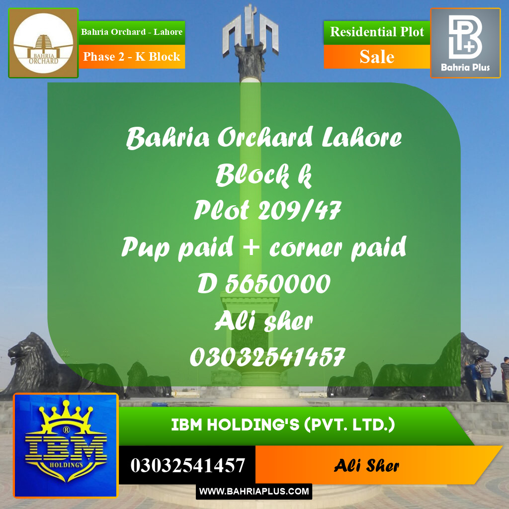 5 Marla Residential Plot for Sale in Phase 2 - K Block -  Bahria Orchard, Lahore - (BP-347947)