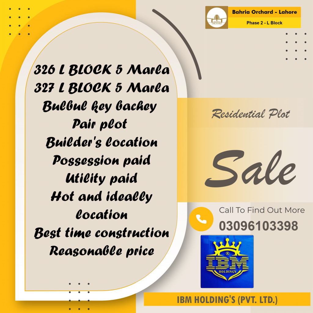 5 Marla Residential Plot for Sale in Phase 2 - L Block -  Bahria Orchard, Lahore - (BP-347978)