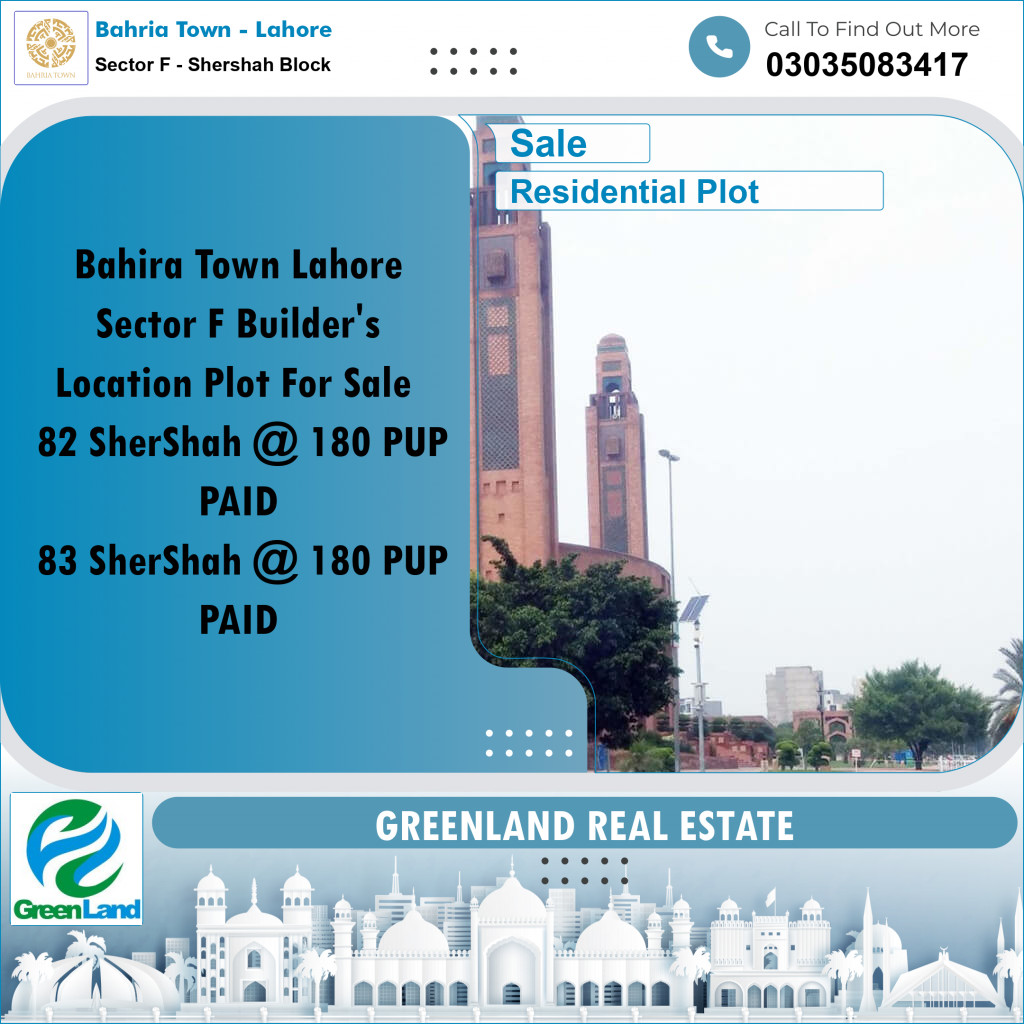 10 Marla Residential Plot for Sale in Sector F - Shershah Block -  Bahria Town, Lahore - (BP-347998)