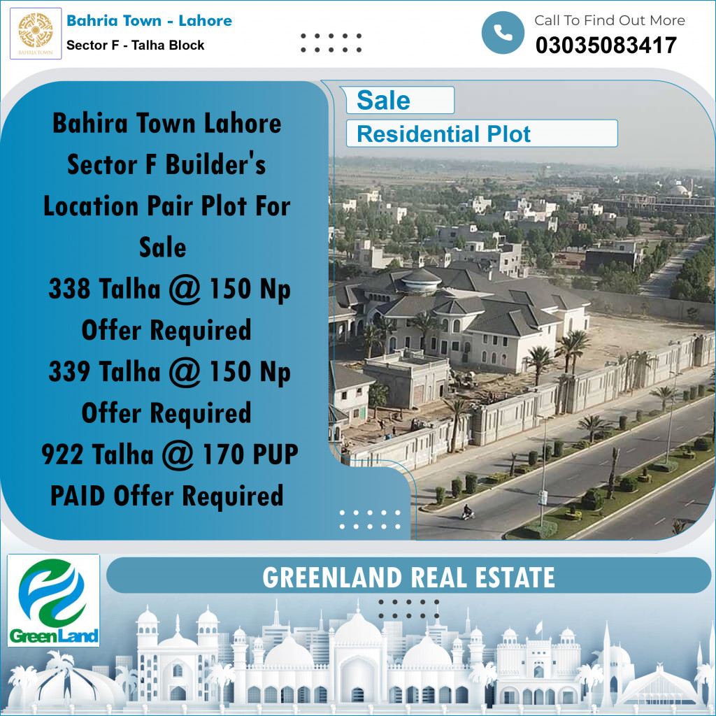 10 Marla Residential Plot for Sale in Sector F - Talha Block -  Bahria Town, Lahore - (BP-347999)