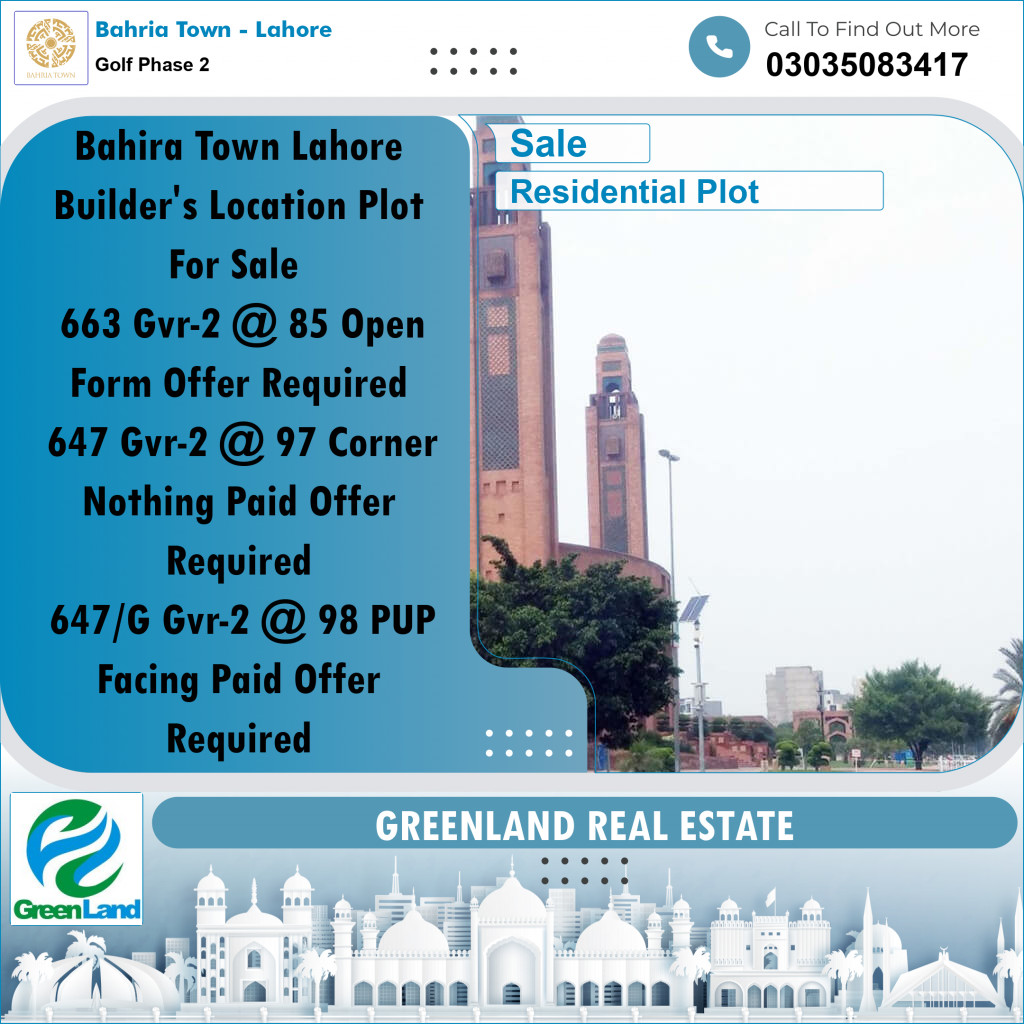 10 Marla Residential Plot for Sale in Golf Phase 2 -  Bahria Town, Lahore - (BP-348000)