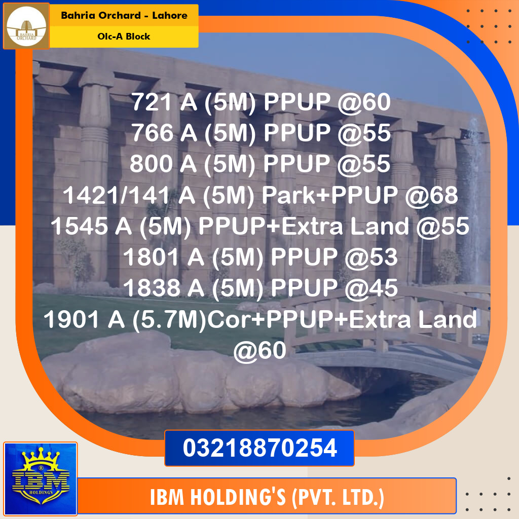 5 Marla Residential Plot for Sale in OLC-A Block -  Bahria Orchard, Lahore - (BP-348039)