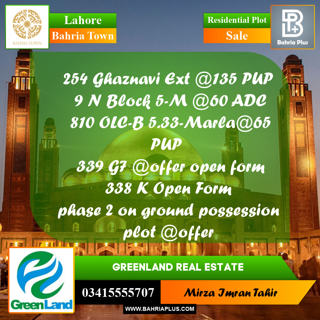 Residential Plot for Sale in Bahria Town, Lahore - (BP-348114)