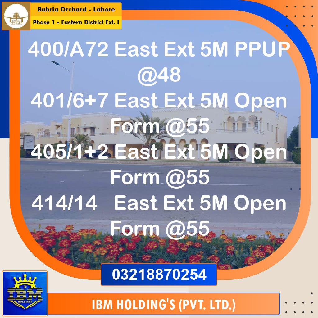 5 Marla Residential Plot for Sale in Phase 1 - Eastern District Ext. I -  Bahria Orchard, Lahore - (BP-348123)