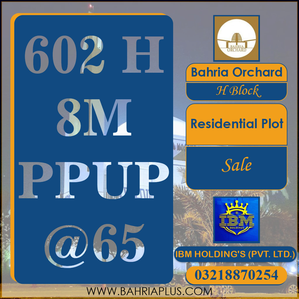8 Marla Residential Plot for Sale in Phase 2 - H Block -  Bahria Orchard, Lahore - (BP-348130)