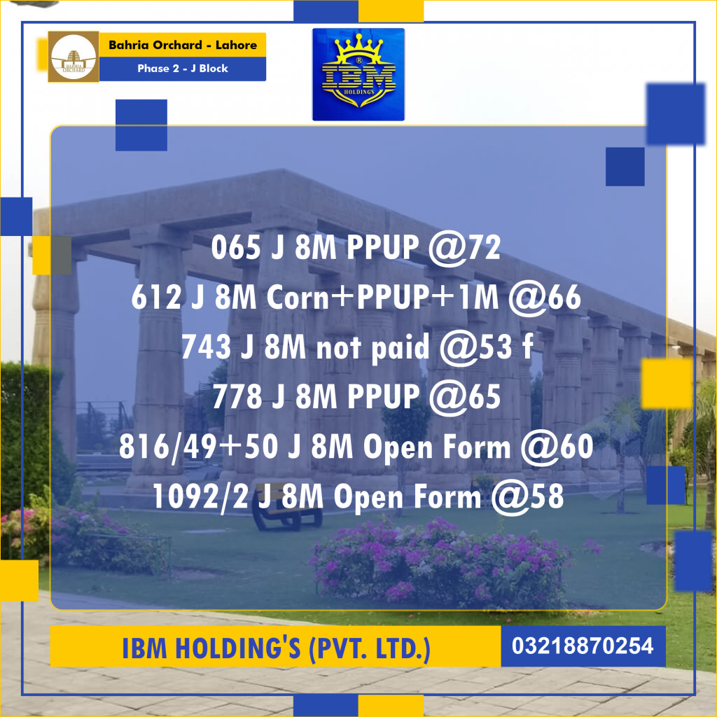 8 Marla Residential Plot for Sale in Phase 2 - J Block -  Bahria Orchard, Lahore - (BP-348135)