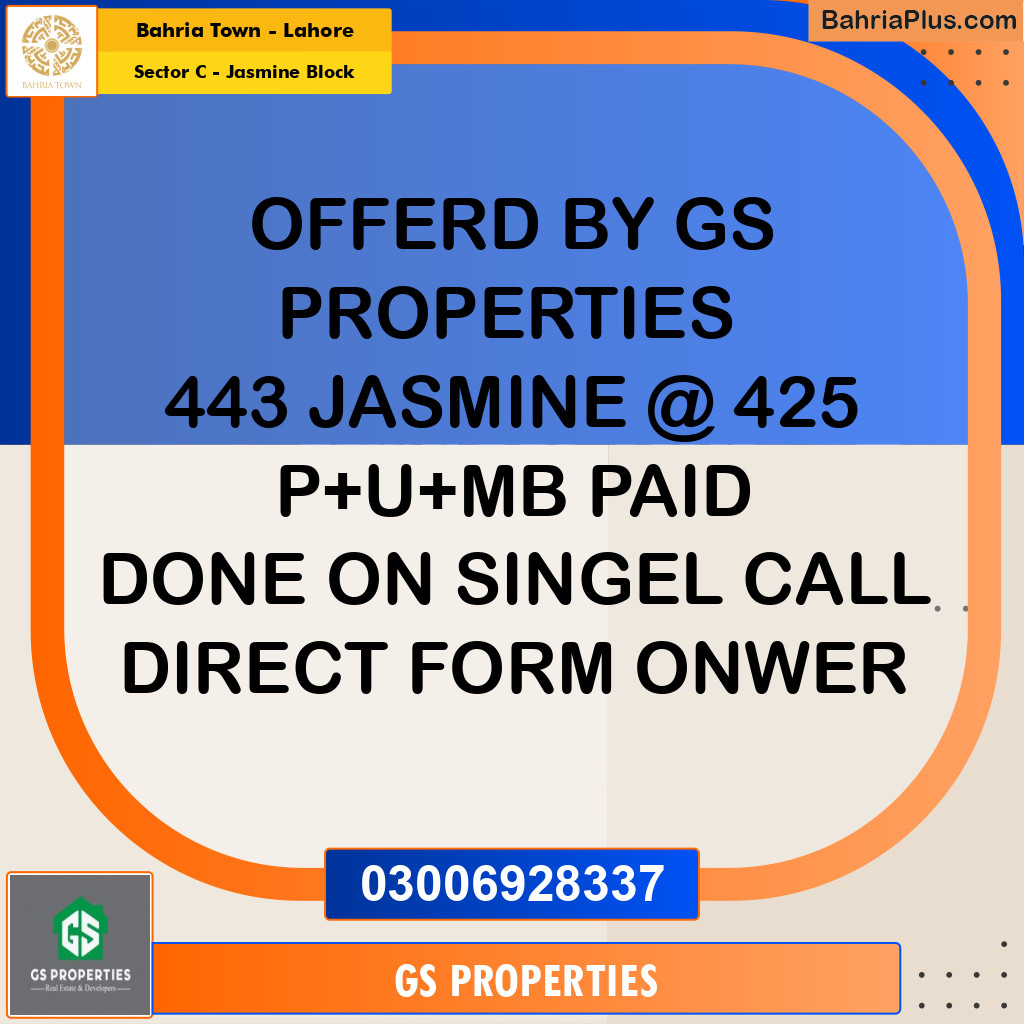 1 Kanal Residential Plot for Sale in Sector C - Jasmine Block -  Bahria Town, Lahore - (BP-348187)