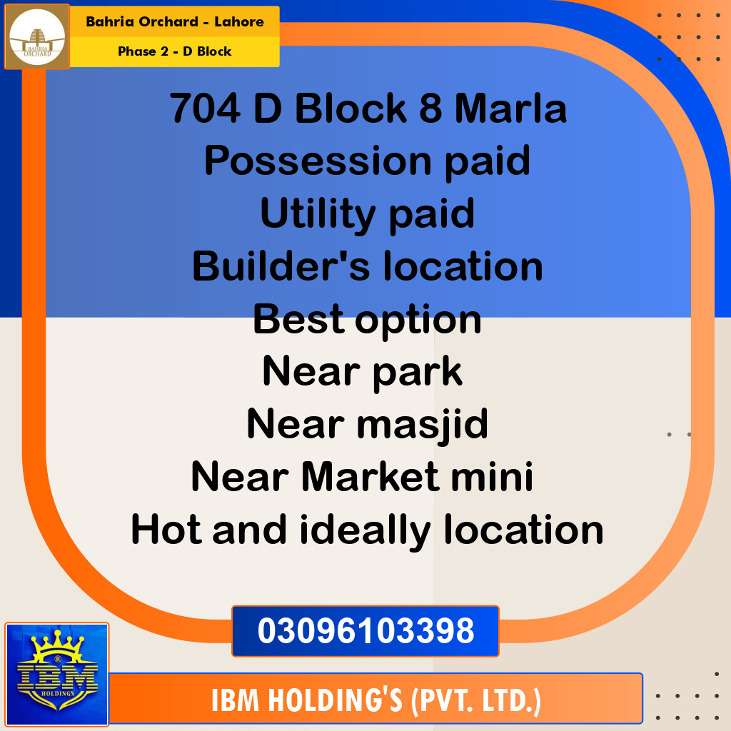 8 Marla Residential Plot for Sale in Phase 2 - D Block -  Bahria Orchard, Lahore - (BP-348192)