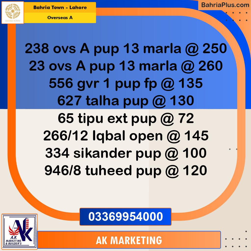 13 Marla Residential Plot for Sale in Overseas A -  Bahria Town, Lahore - (BP-348250)