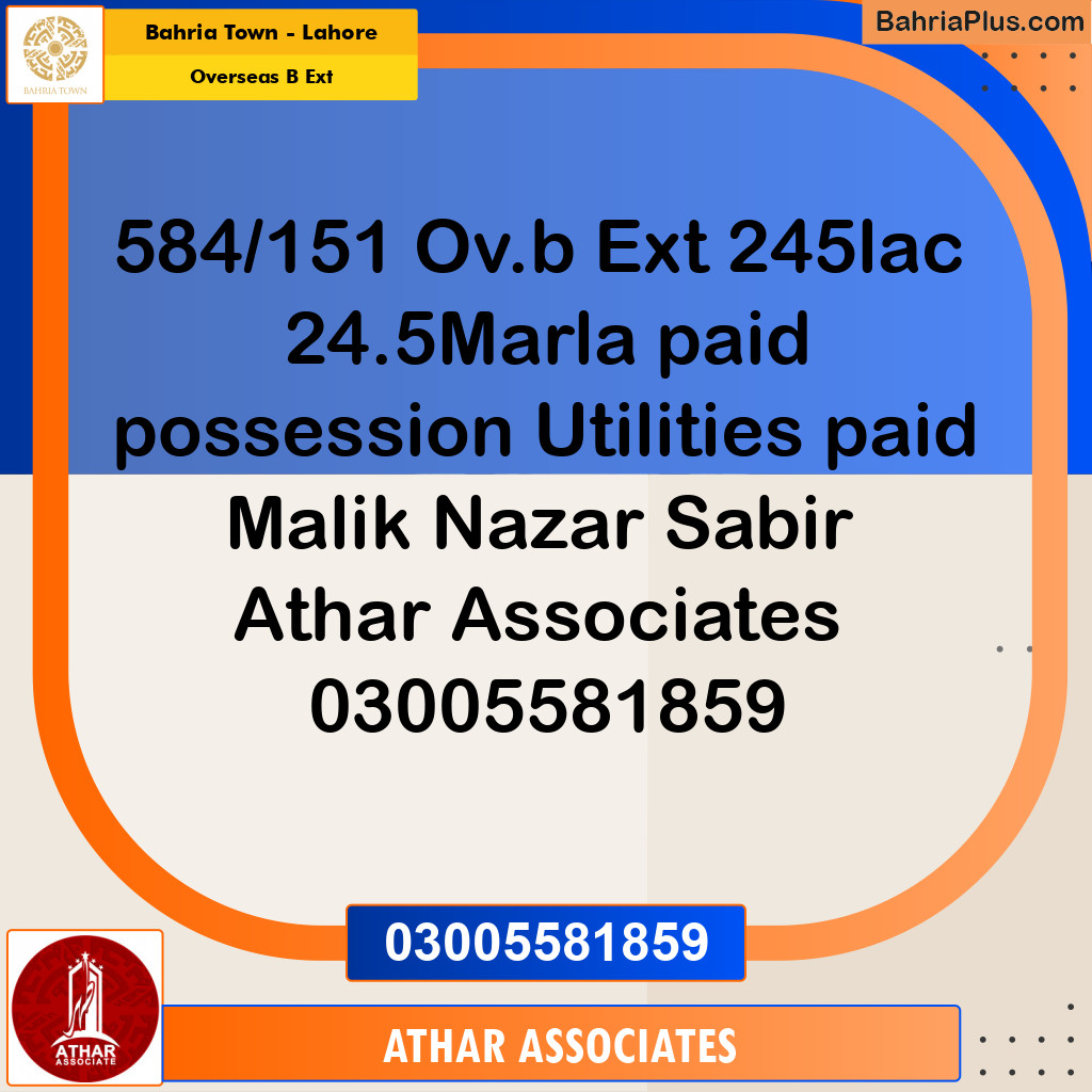 25 Marla Residential Plot for Sale in Overseas B Ext -  Bahria Town, Lahore - (BP-348255)