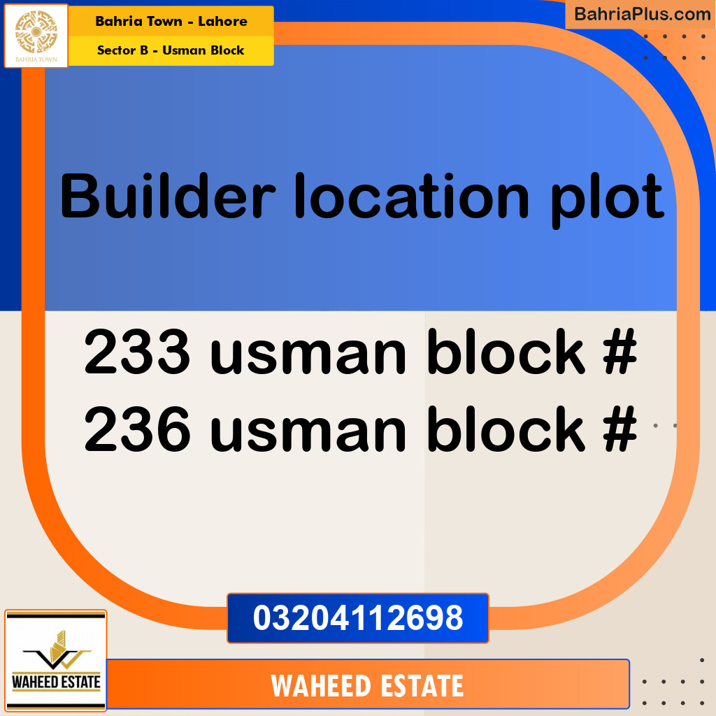 8 Marla Residential Plot for Sale in Sector B - Usman Block -  Bahria Town, Lahore - (BP-348290)