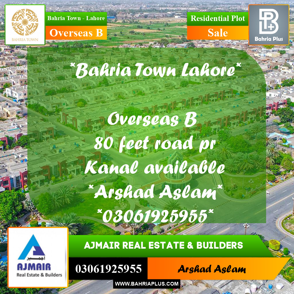 1 Kanal Residential Plot for Sale in Overseas B -  Bahria Town, Lahore - (BP-348293)