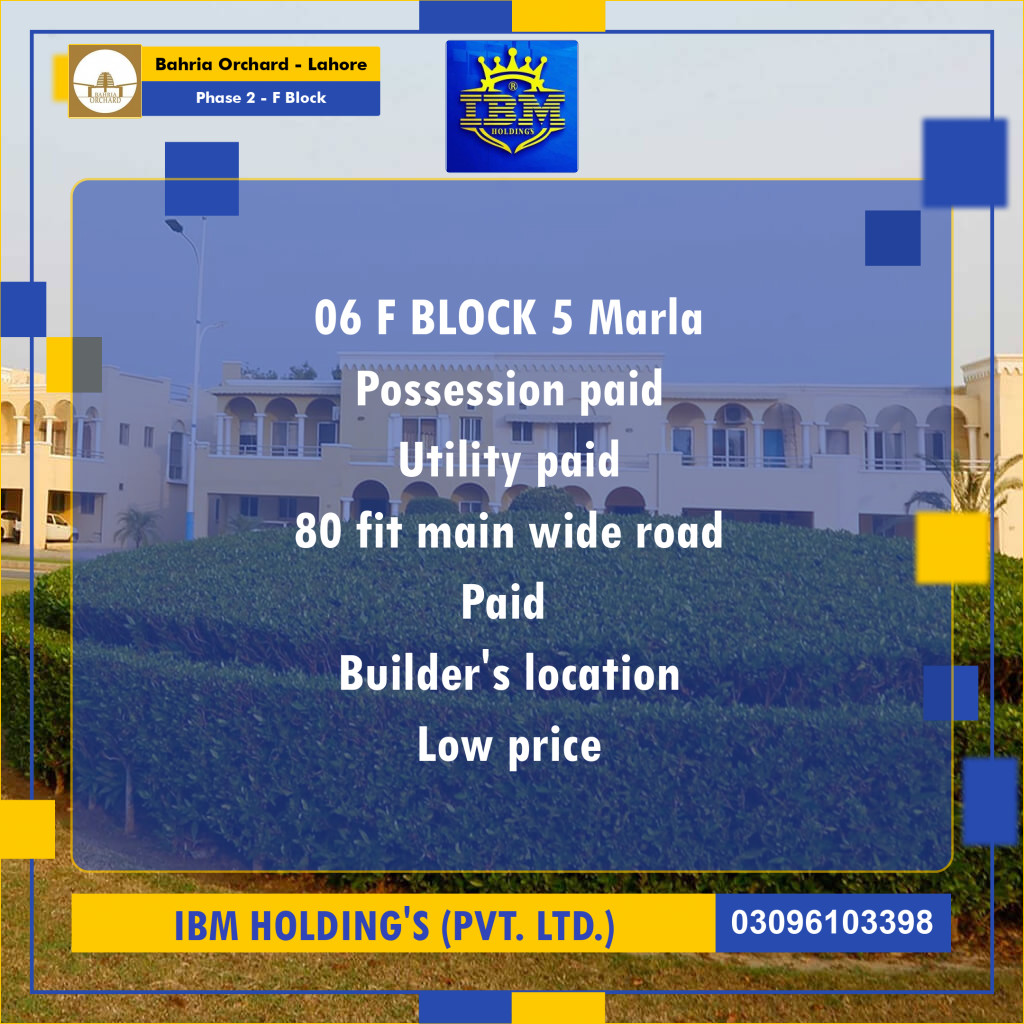 5 Marla Residential Plot for Sale in Phase 2 - F Block -  Bahria Orchard, Lahore - (BP-348347)