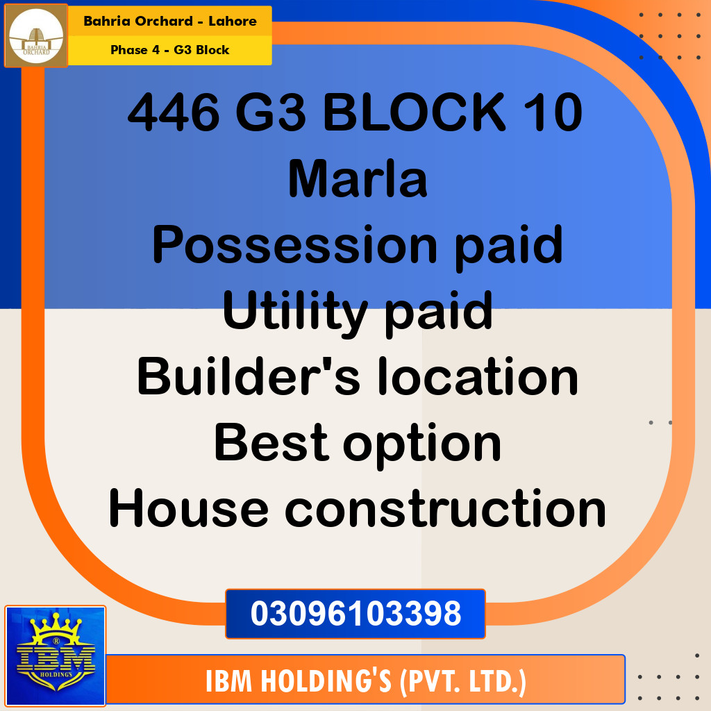 10 Marla Residential Plot for Sale in Phase 4 - G3 Block -  Bahria Orchard, Lahore - (BP-348359)