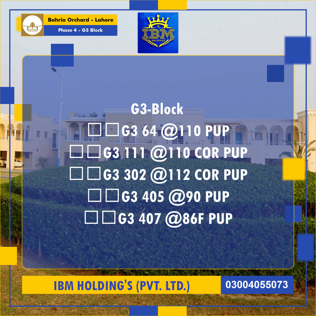 10 Marla Residential Plot for Sale in Phase 4 - G3 Block -  Bahria Orchard, Lahore - (BP-348421)