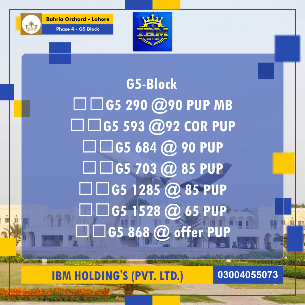 10 Marla Residential Plot for Sale in Phase 4 - G5 Block -  Bahria Orchard, Lahore - (BP-348424)