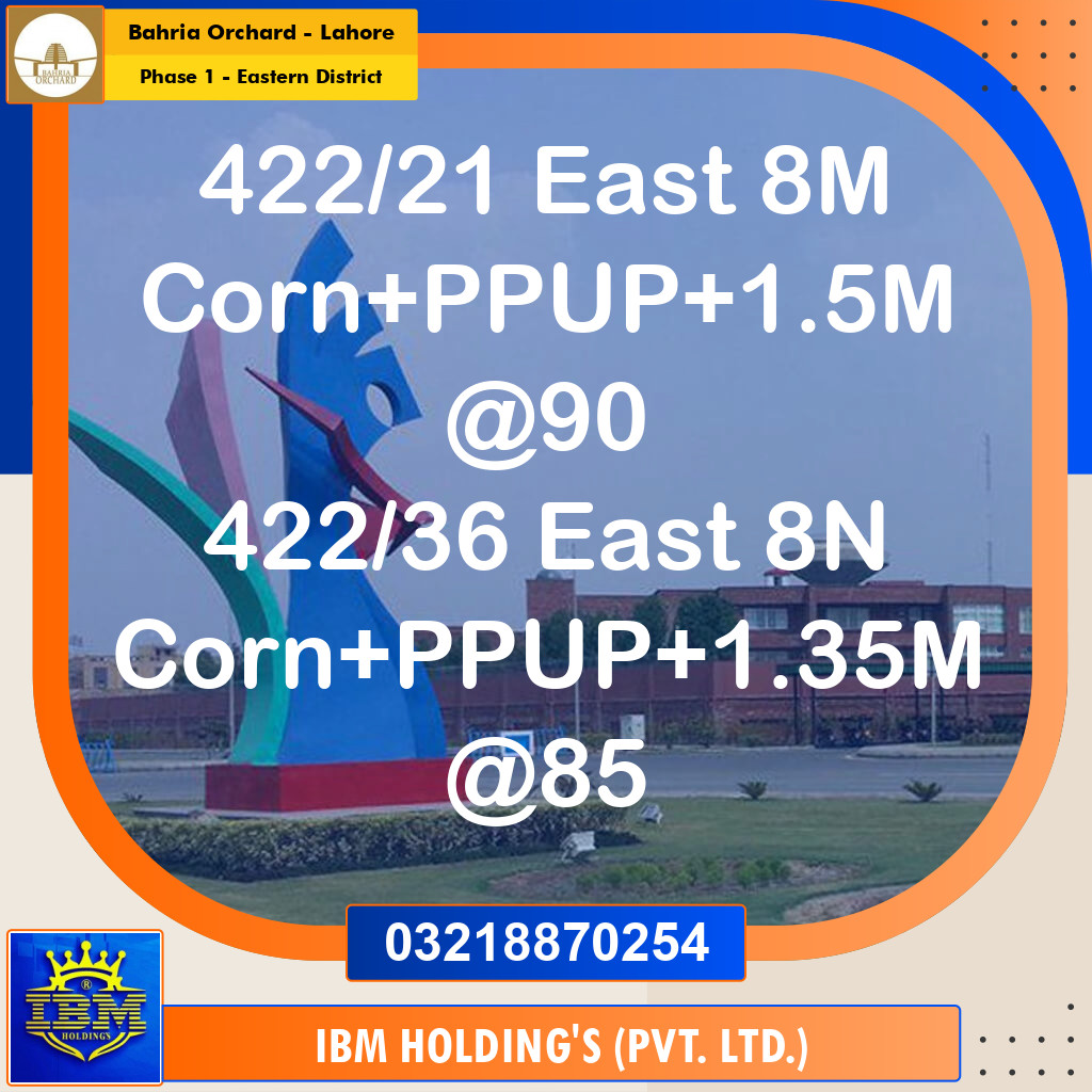 8 Marla Residential Plot for Sale in Phase 1 - Eastern District -  Bahria Orchard, Lahore - (BP-348428)