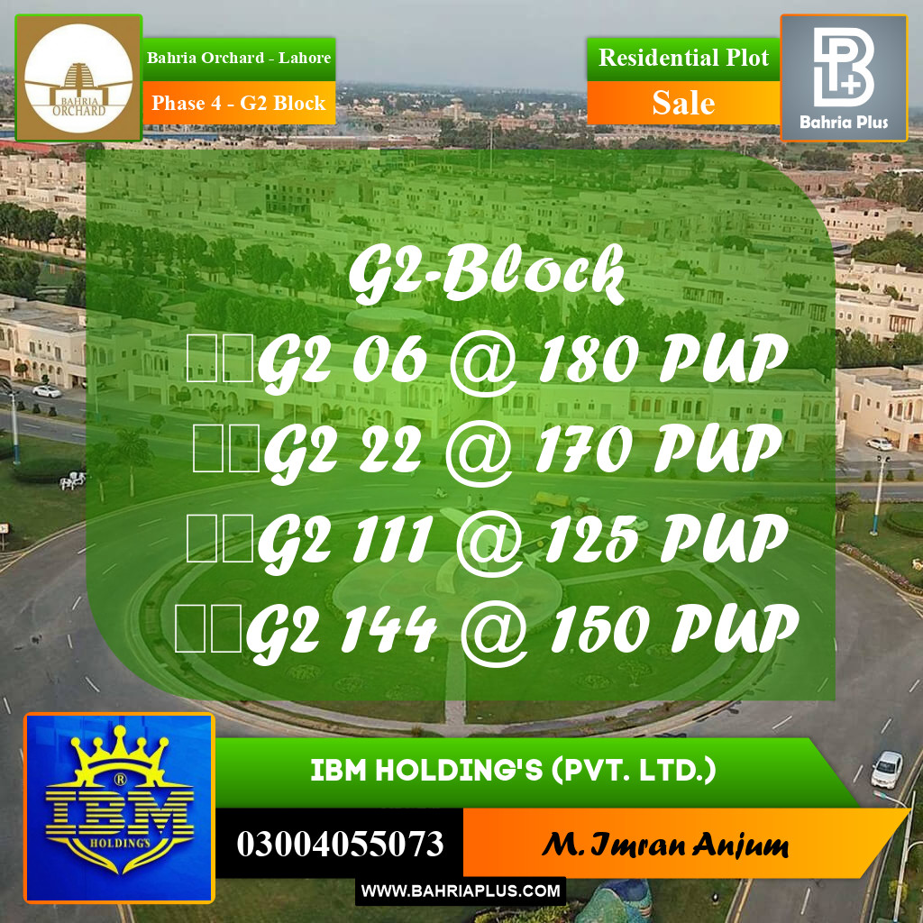 1 Kanal Residential Plot for Sale in Phase 4 - G2 Block -  Bahria Orchard, Lahore - (BP-348434)