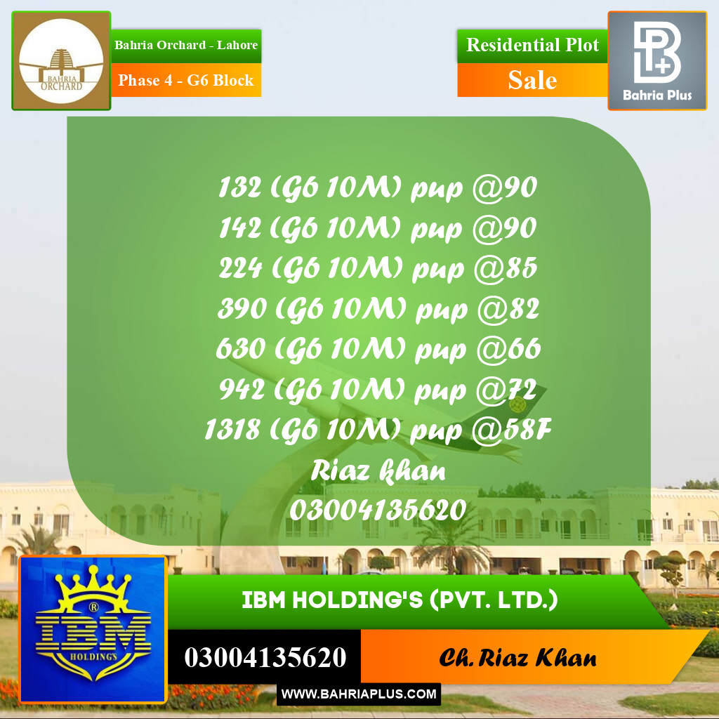 10 Marla Residential Plot for Sale in Phase 4 - G6 Block -  Bahria Orchard, Lahore - (BP-348442)