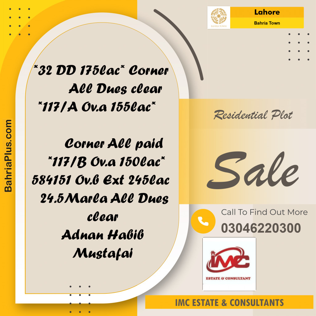 Residential Plot for Sale in Bahria Town, Lahore - (BP-348517)