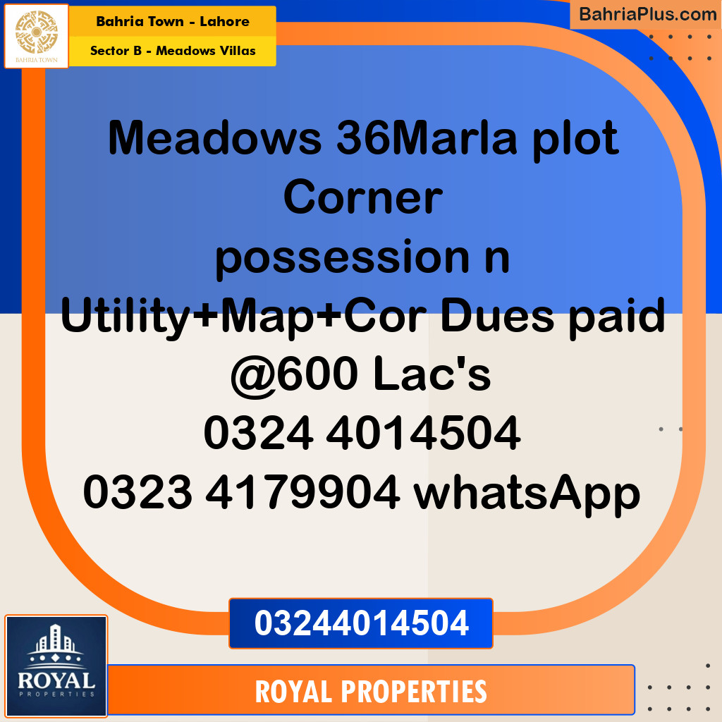 Residential Plot for Sale in Sector B - Meadows Villas -  Bahria Town, Lahore - (BP-348583)