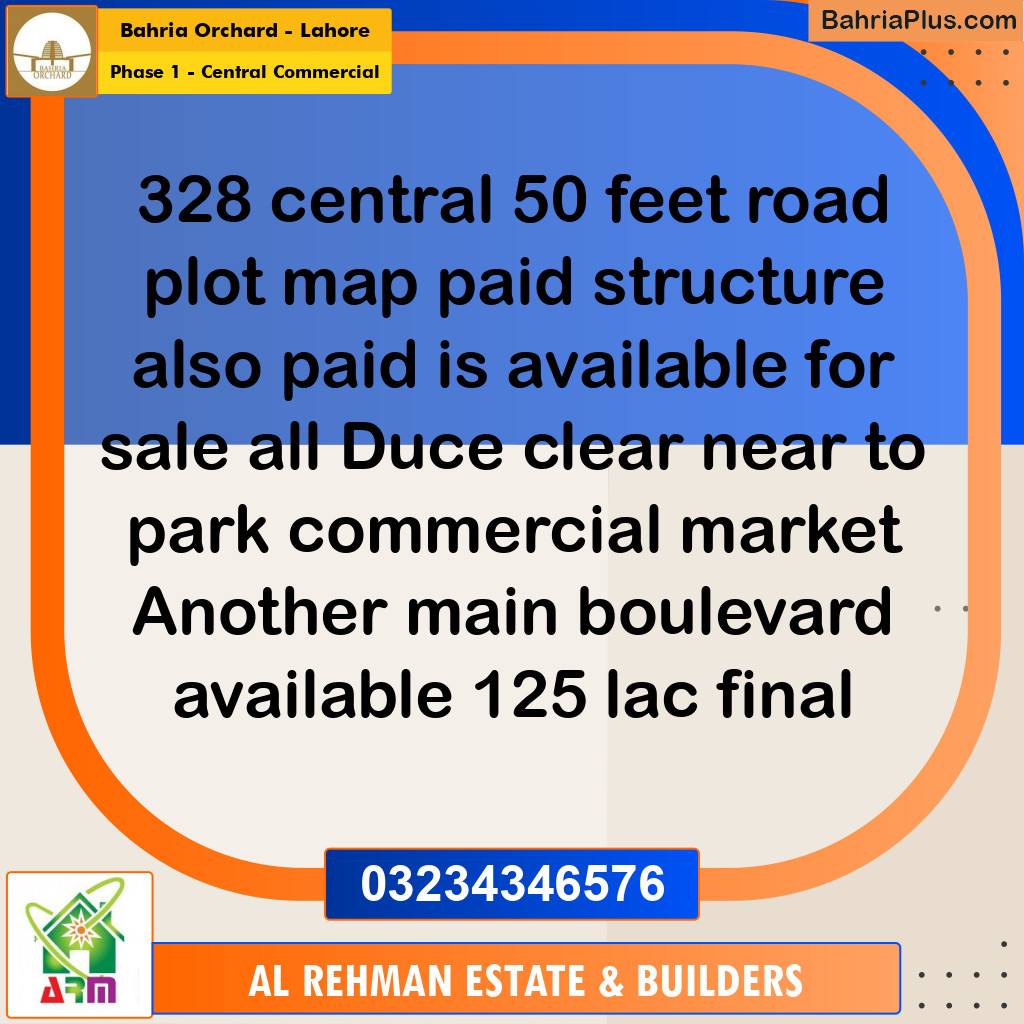 10 Marla Residential Plot for Sale in Phase 1 - Central Commercial -  Bahria Orchard, Lahore - (BP-348591)