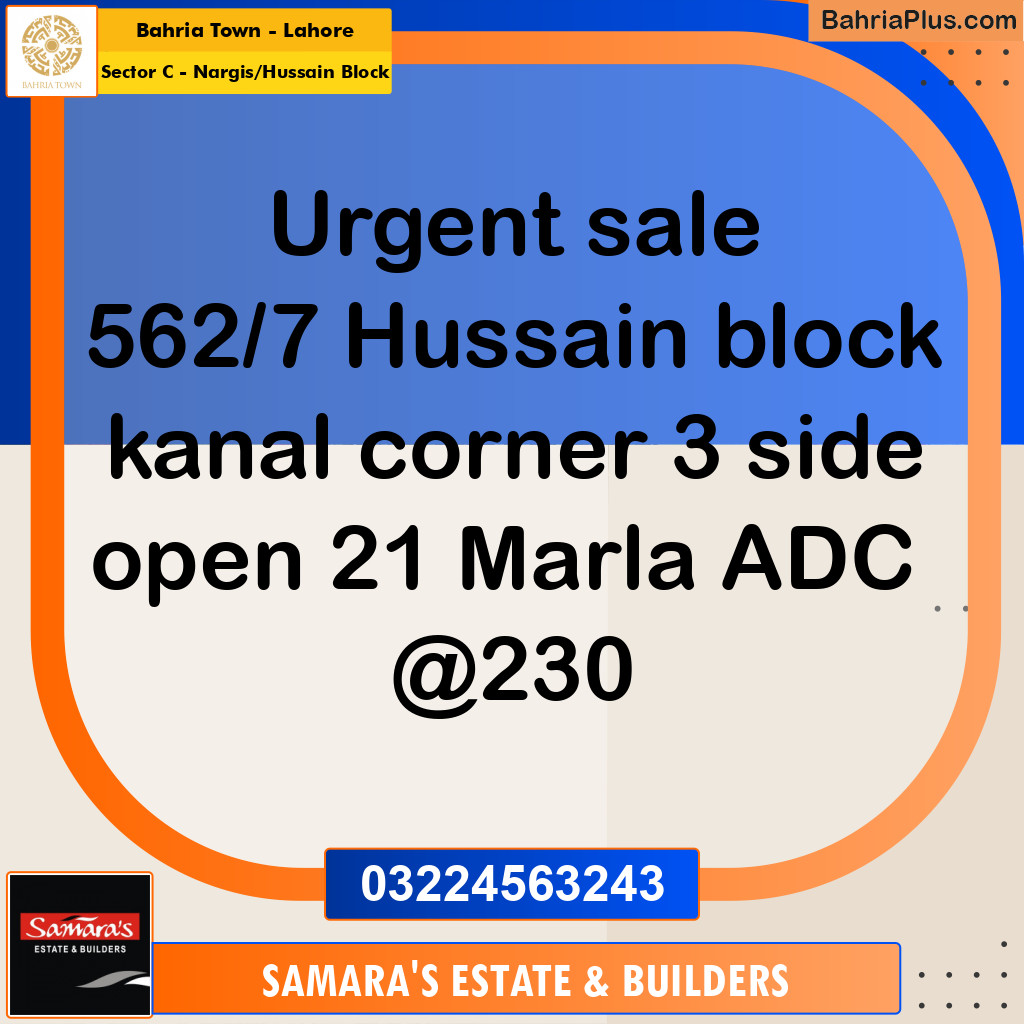 21 Marla Residential Plot for Sale in Sector C - Nargis/Hussain Block -  Bahria Town, Lahore - (BP-348603)