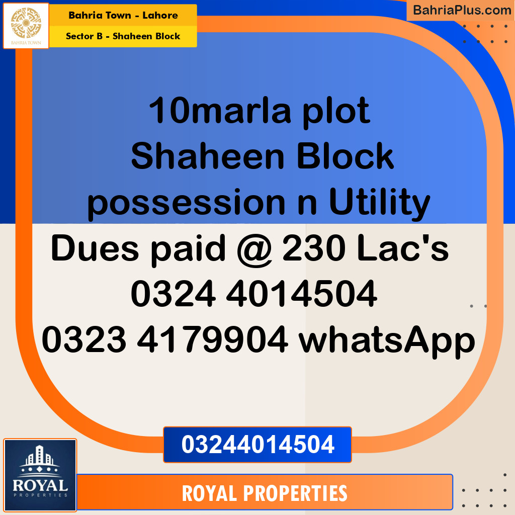 Residential Plot for Sale in Sector B - Shaheen Block -  Bahria Town, Lahore - (BP-348604)