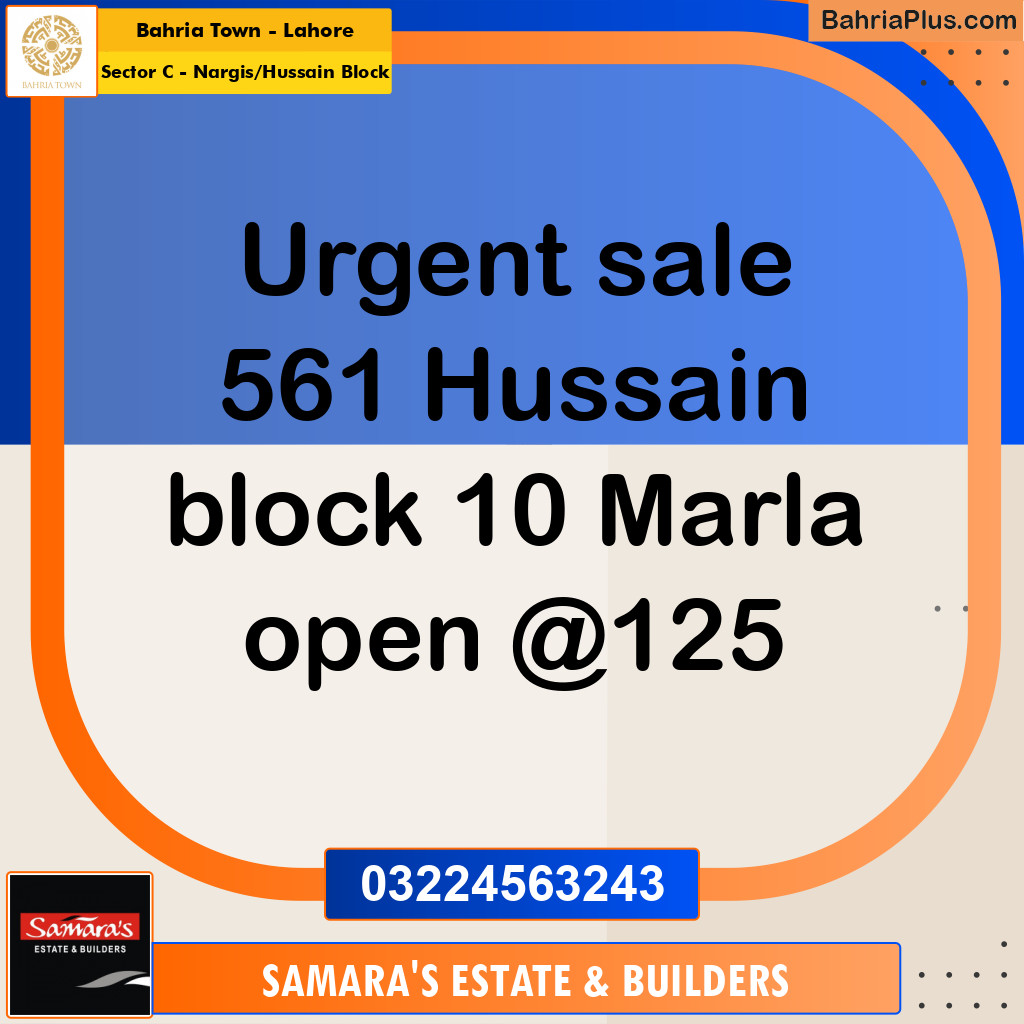 10 Marla Residential Plot for Sale in Sector C - Nargis/Hussain Block -  Bahria Town, Lahore - (BP-348605)
