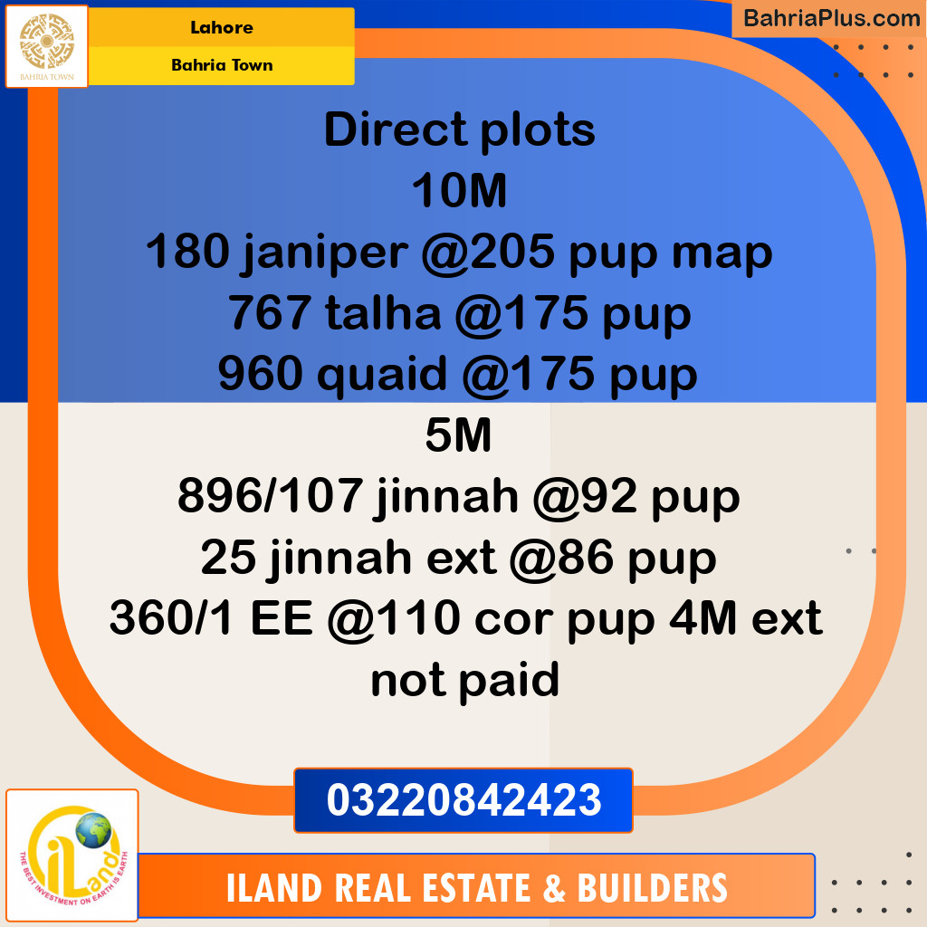 Residential Plot for Sale in Bahria Town, Lahore - (BP-348610)