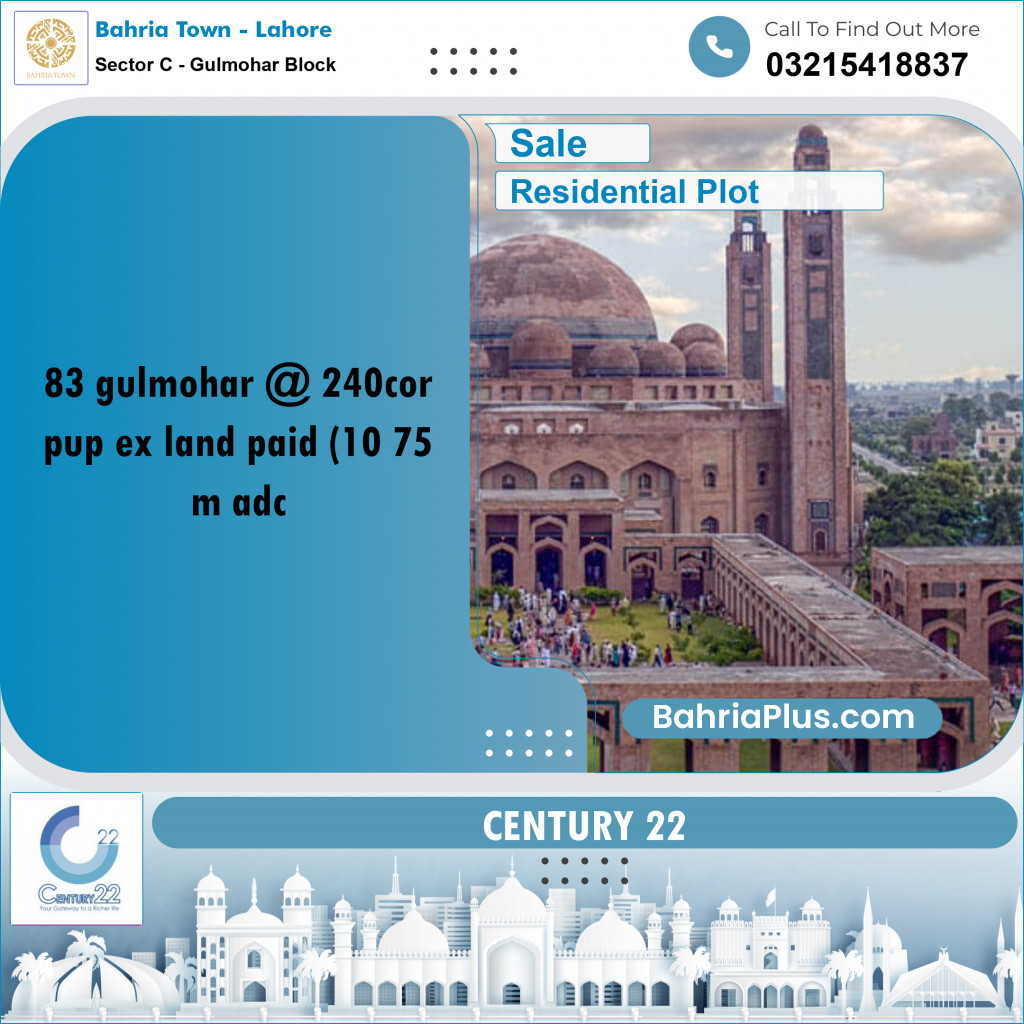 10 Marla Residential Plot for Sale in Sector C - Gulmohar Block -  Bahria Town, Lahore - (BP-348614)