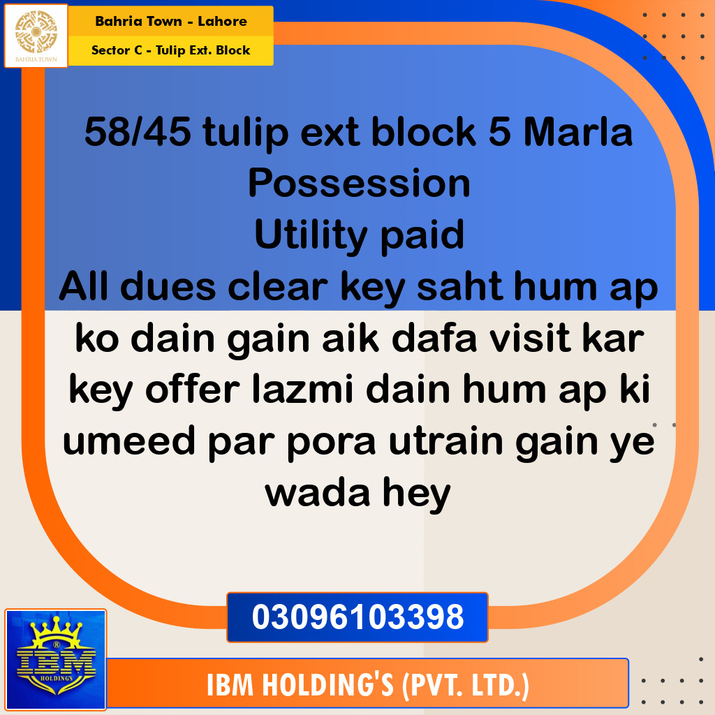 5 Marla Residential Plot for Sale in Sector C - Tulip Ext. Block -  Bahria Town, Lahore - (BP-348625)